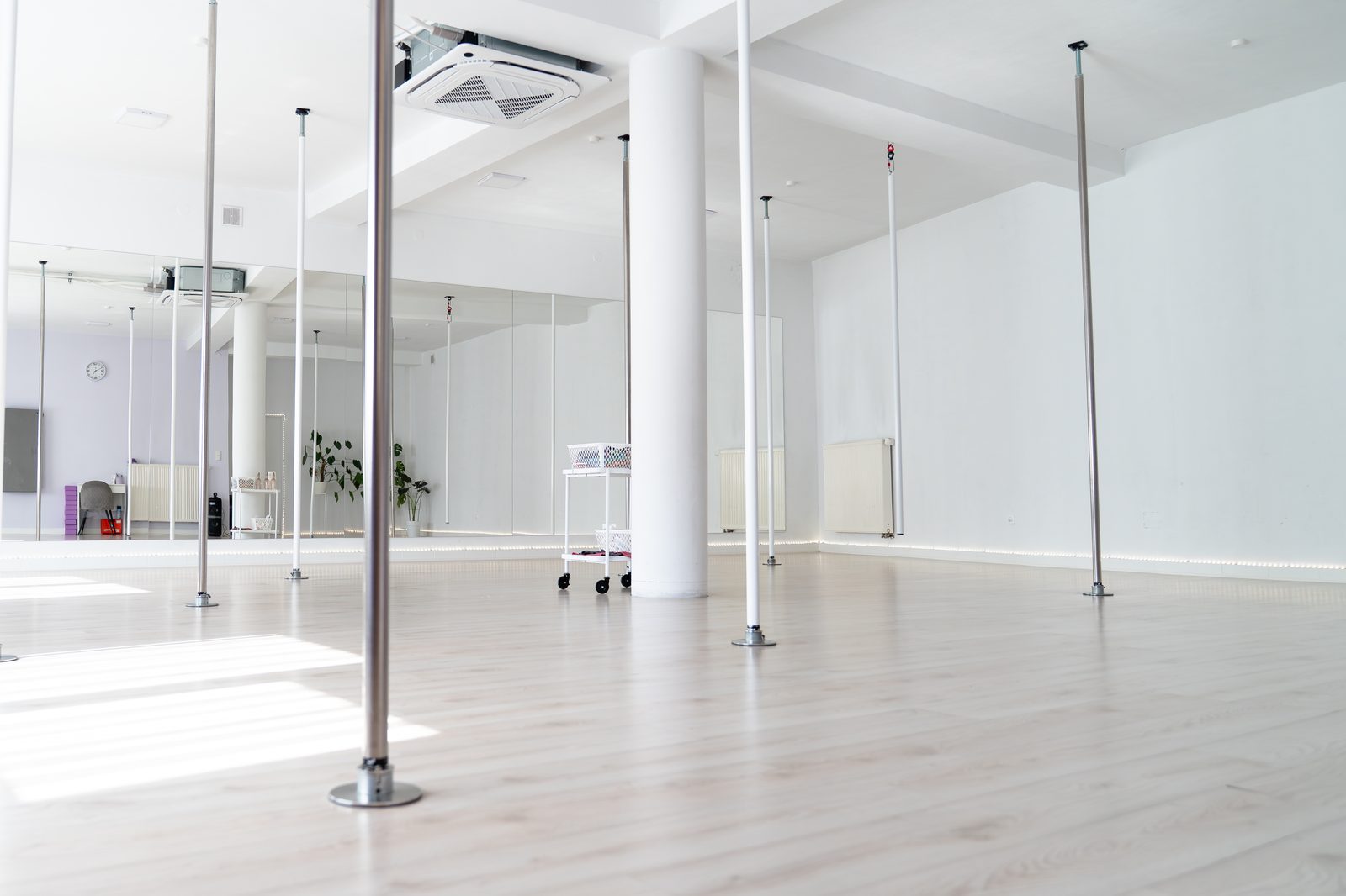Sala pole dance — rury i lustro w Zenith Studio